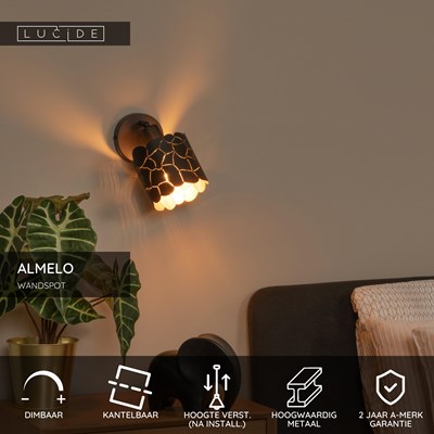 Lucide ALMELO - Wandspot / Wandlamp - Ø 12 cm - 1xE14 - Zwart